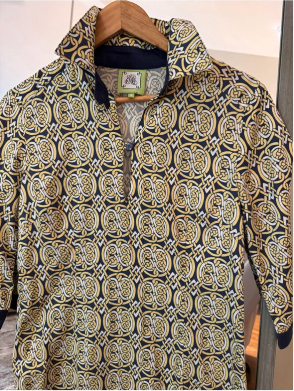 Women's Elizabeth McKay Shift DressSize 6 Yellow Navy Geometric - Picture 4 of 4